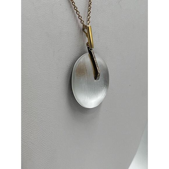 Alexis Bittar Handcrafted White Lucite
Pendent Necklace Gold 
Backing Signed - Picture 6 of 14